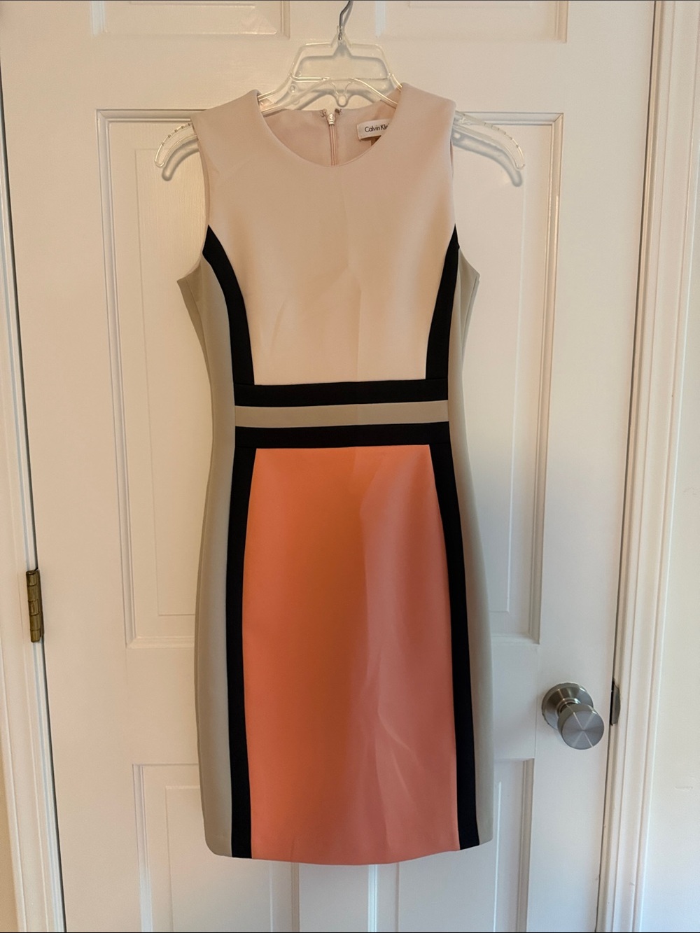 Calvin Klein Peach and Cream Colorblock Midi Sheath Dress